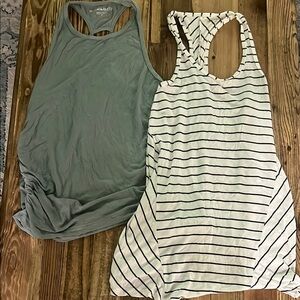 Beyond the Bump Green and White Striped Maternity  Tank Tops - Sz S and XS